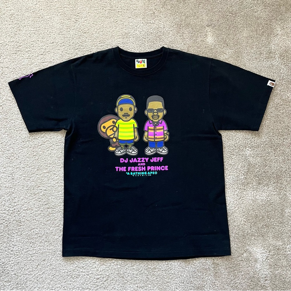 Bape Black Graphic Tee with Colorful Characters